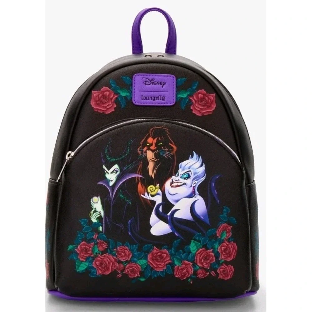 Loungefly Disney Villains Trio Roses Ursula Scar‎ Maleficent Backpack & WALLET